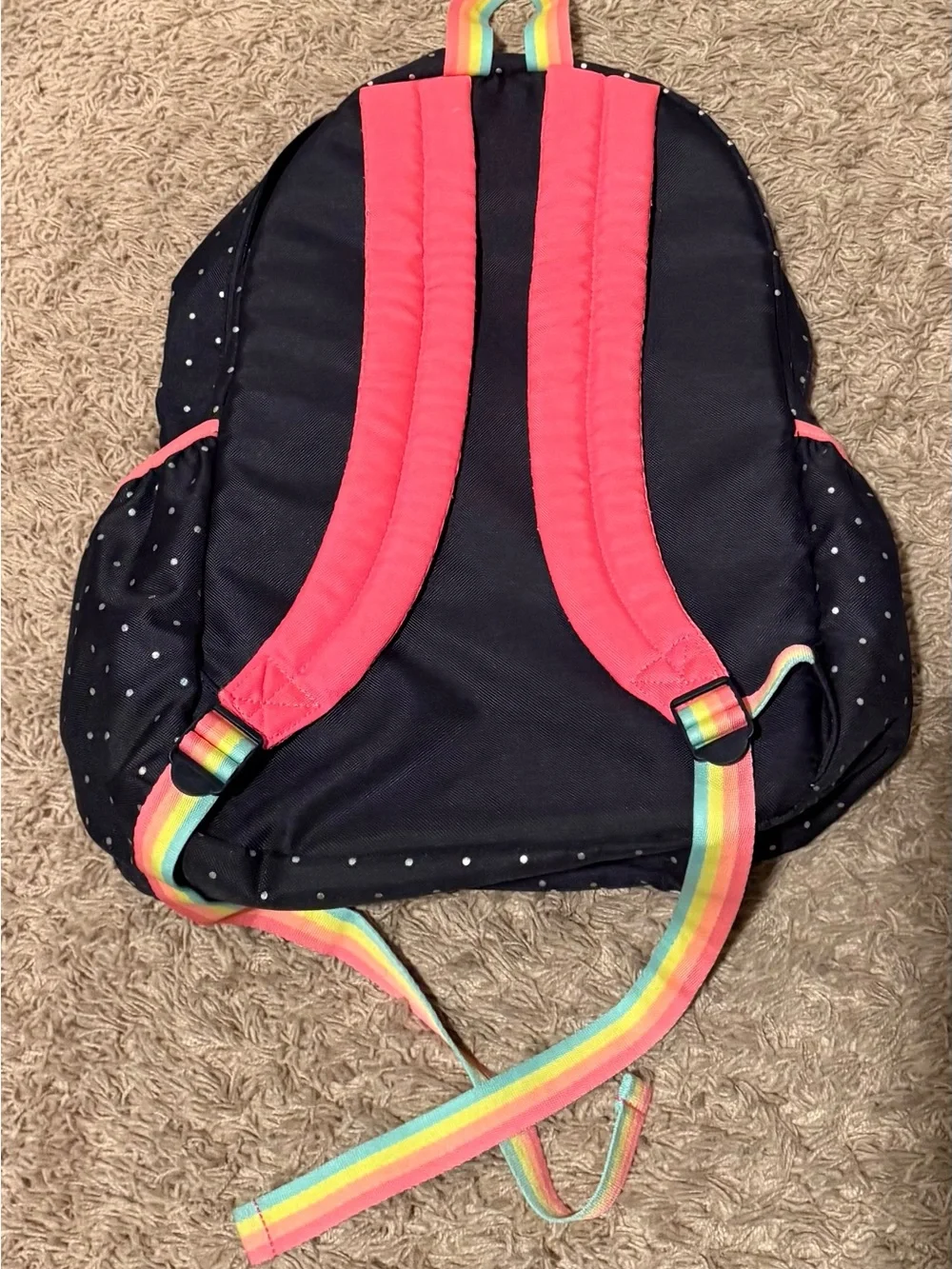 GAP Black Polka Dot Kids Backpack with Rainbow Straps